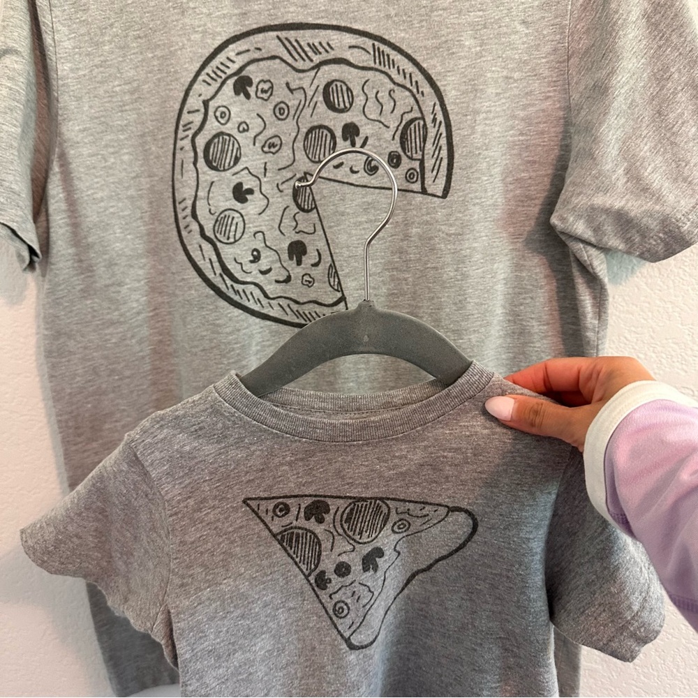 Father And Child / Pizza and Slice Matching T-shirts In Gray Color. - Picture 1 of 13